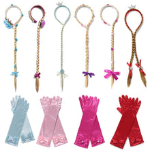 Load image into Gallery viewer, Princess Braid Gloves Set for Elsa Anna Cosplay Dress UP Cinderella Sofia Aurora Rapunzel Headband Hair Hoop with Braids Flower